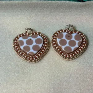 Giraffe Heart Beaded Earrings - Native American Beadwork