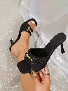 2026 Summer New Retro Printed Pointed Toe Slip-On Sandals for Women, One-Strap High Heel Wedge Peep Toe Mules, Elegant Open-Toe Semi-Slip Sandals.