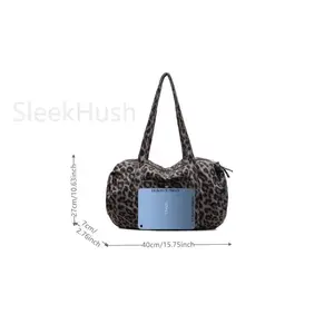 Large Capacity Denim Leopard Print Luggage Bag - Denim Nylon and PU Leather Tough Fabric, Non-Glaring Prints, Niche Design, Versatile Tote, Convenient Sports Shoulder Satchel, Ample Space for Urban Everyday Use