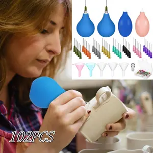 102 Pcs Pottery Tools Supplies,Ceramic Precision Applicator,Precision Tips Applicator for Ceramic Bottles Glaze,3 Ounce Clay Tools Set,Slip Trailing Pottery Glaze Squeeze Bottle