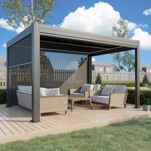 13x10–20x12 FT Aluminum Pergola with Auto Adjustable Louvered Roof, Side Screen, Rainproof Outdoor Pergola for Patio Deck