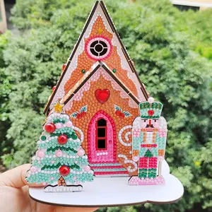 1count 3D Christmas cottage themed diamond painting  handmade DIY decoration ornament - sparkling irregular shaped diamonds - unique collage house with nutcracker pattern -  suitable for adult beginners and handicraft enthusiasts - Christmas Handcraft