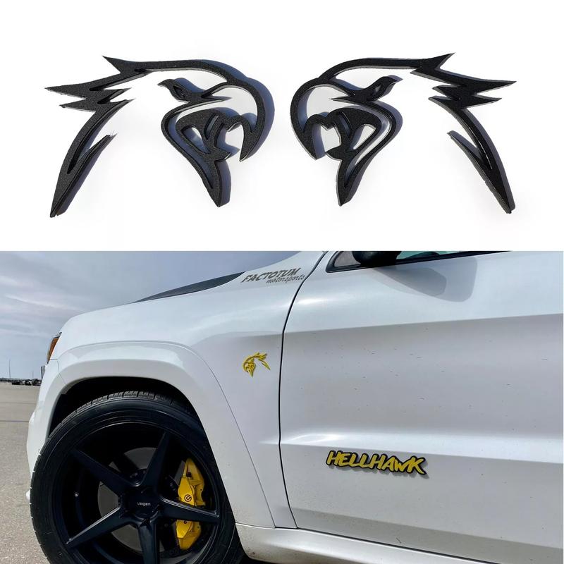 Pair HELLHAWK Emblem fits Jeep Trackhawk fenders Grand Cherokee - FMSgear by Factotum Motorsports badge nameplate logo