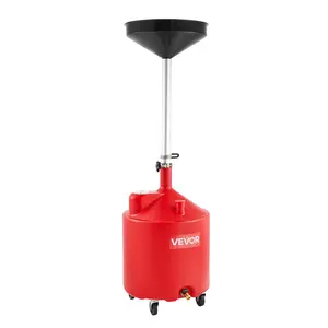 VEVOR 18 Gallon Waste Oil Drain Tank,  Industrial Fluid Drain Tank with Adjustable Funnel Height, Portable Oil Drainer with Wheels, Fluid Fuel Transfer Drainage for Auto Repair Shops, Garages, Red