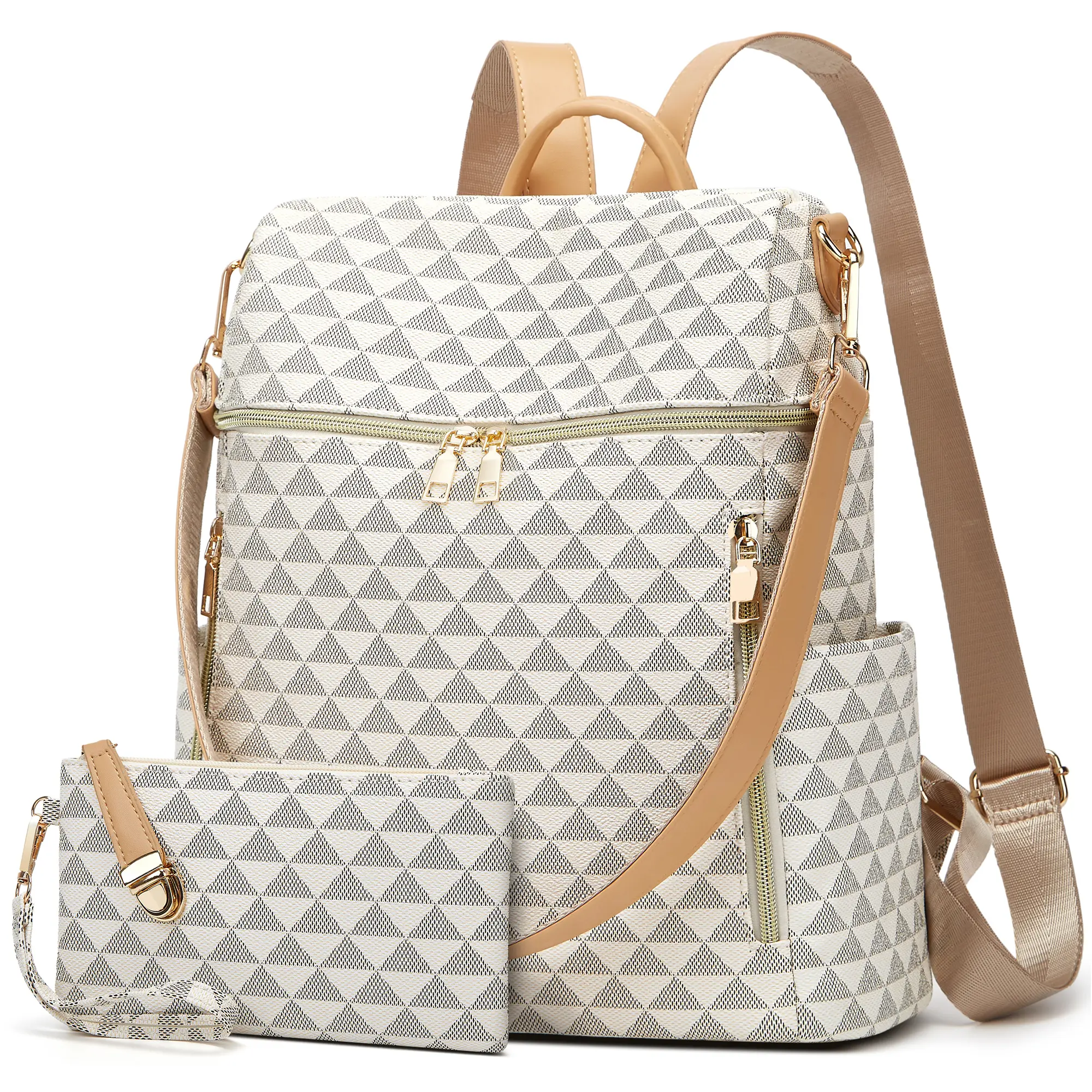 MAKES Women's Water Resistant PU Leather Convertible 2-Piece Backpack Plus Purse Combo - Lightweight Fashion Casual Daypack, Travel Backpacks, Ideal Gifts for College Students