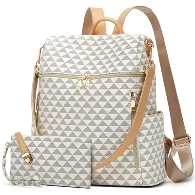 beige travel backpack handbag and purse 2pcs MATEIN Cute for Women, Mini Stylish Daypack Purse, Set, 1 Front zipper pocket LOVEVOOK 2Pcs Fashion Laptop Backpack