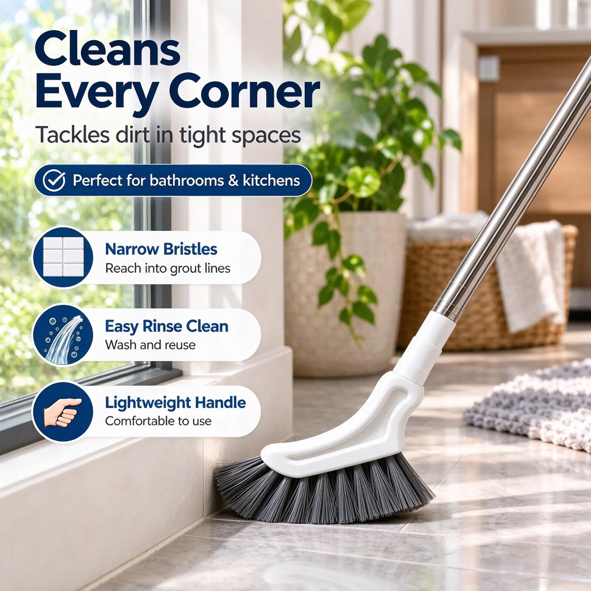 Stainless Steel Adjustable-Length Telescopic Long Handle Crevice Cleaning Brush Tool, Narrow Gap Cleaner for Bathroom Hard-to-Reach Spaces, Tools