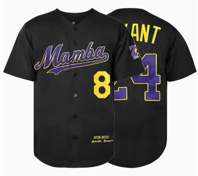 Men's Baseball Jersey with "Mamba" & Number 24 - Loose Fit, V-Neck, Short Sleeve, All-Season Sports Top for Casual Wear, Outdoor Activities