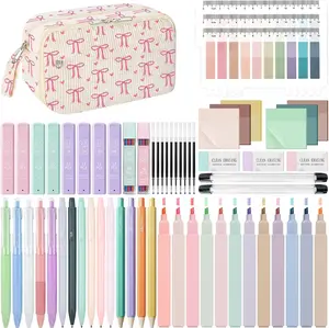 WOBAGMEN 62PCS Aesthetic School Supplies with Corduroy Pencil Case, Pastel Highlighters Gel Pens Mechanical Pencils, Cute College Essentials Set (Bow Heart) outdoorfun