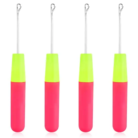Stainless Steel Latch Hook Crochet Tool with Wooden Handle - Multi-Use Hook for Hair Extensions, Micro Braids