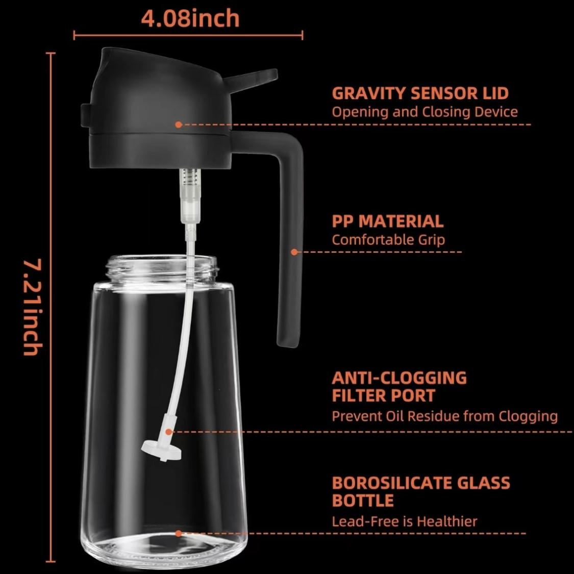 2 Pcs 2 in 1 Glass Oil Dispenser, 1 Count 470ml Oil Sprayer with Handle, Oil Dispenser for Cooking, Baking, Frying, Kitchen Gadgets, Utensils