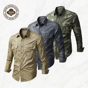 Men's 100% Cotton Long-Sleeve Casual Tactical Shirt - Camouflage, Breathable, Skin-Friendly Fabric, Turn-Down Collar Workwear Top for Outdoor Hiking, Commuting.Summervibes