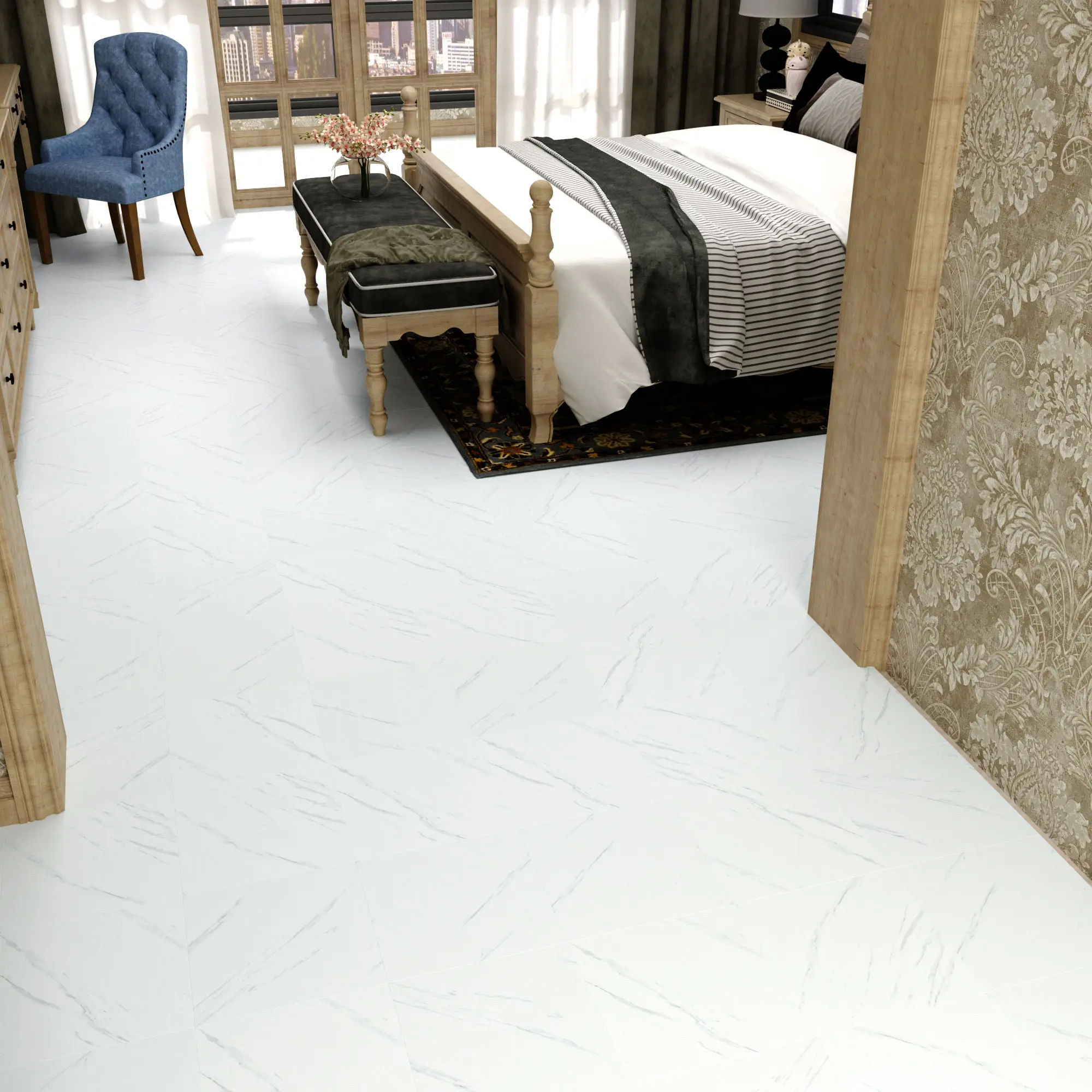 Jeedeson Premium UV-Coated Vinyl Peel and Stick Floor Tiles - 1.3mm Thick, Water-Resistant, 12x24in Sleek Tiles with Backing Film (30 Sheets) for Easy Install in Kitchen, Bathroom, Laundry Rooms