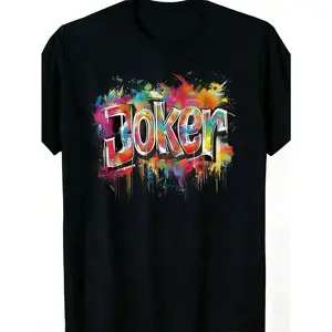 Men's Colorful"Joker" Graphic T-Shirt - Soft Cotton Casual Tee With Vibrant Splash Print.Black Premium Quality Round Neck Shirt For Casual Attire.Tee Shirts graphic tees men crop tops summer outfits for men summer tops T-Shirt