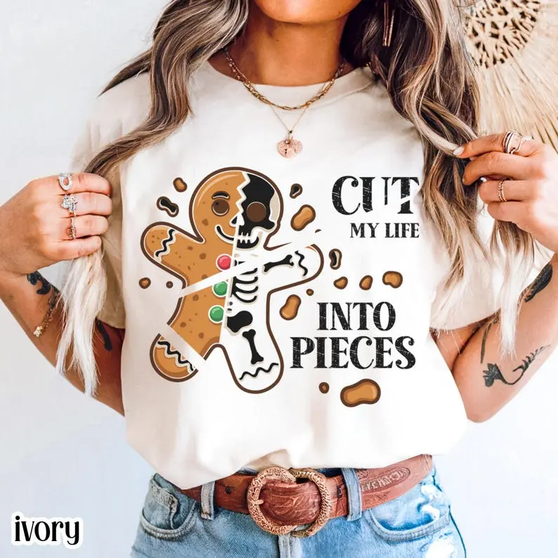 Cut My Life Into Pieces Gingerbread Christmas Comfort Colors Shirt Elder Emo Gothmas Punk Goth Tshirt Black Aesthetic Emo Creepmas Tee