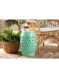 Baxton Studio H01-101371B Aqua Metal Side Table Hallie Modern & Contemporary Metal Outdoor Side Table, Aqua