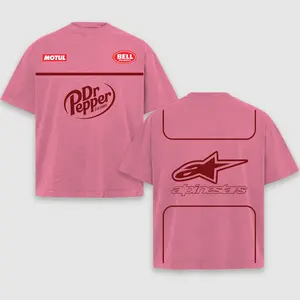 Retro Dr Pepper x Astars Racing Washed Tee Shirt Motor World Champion Enthusiast Apparel Streetwear Racing Team Super Motorsports Clothing Motobike Riders Supermotor Off-Road Dirt Bike Fan Gear Cotton For Motor Fan
