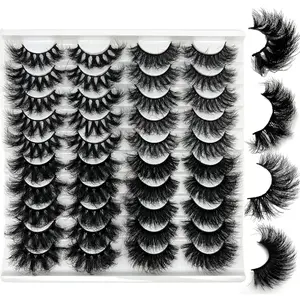 Mink Lashes Strip D Curl Volume 20/25mm Long Dramatic Lashes 3D Mink Cat Eye Eyelashes Pack, Wispy False Eyelashes Natural Look
