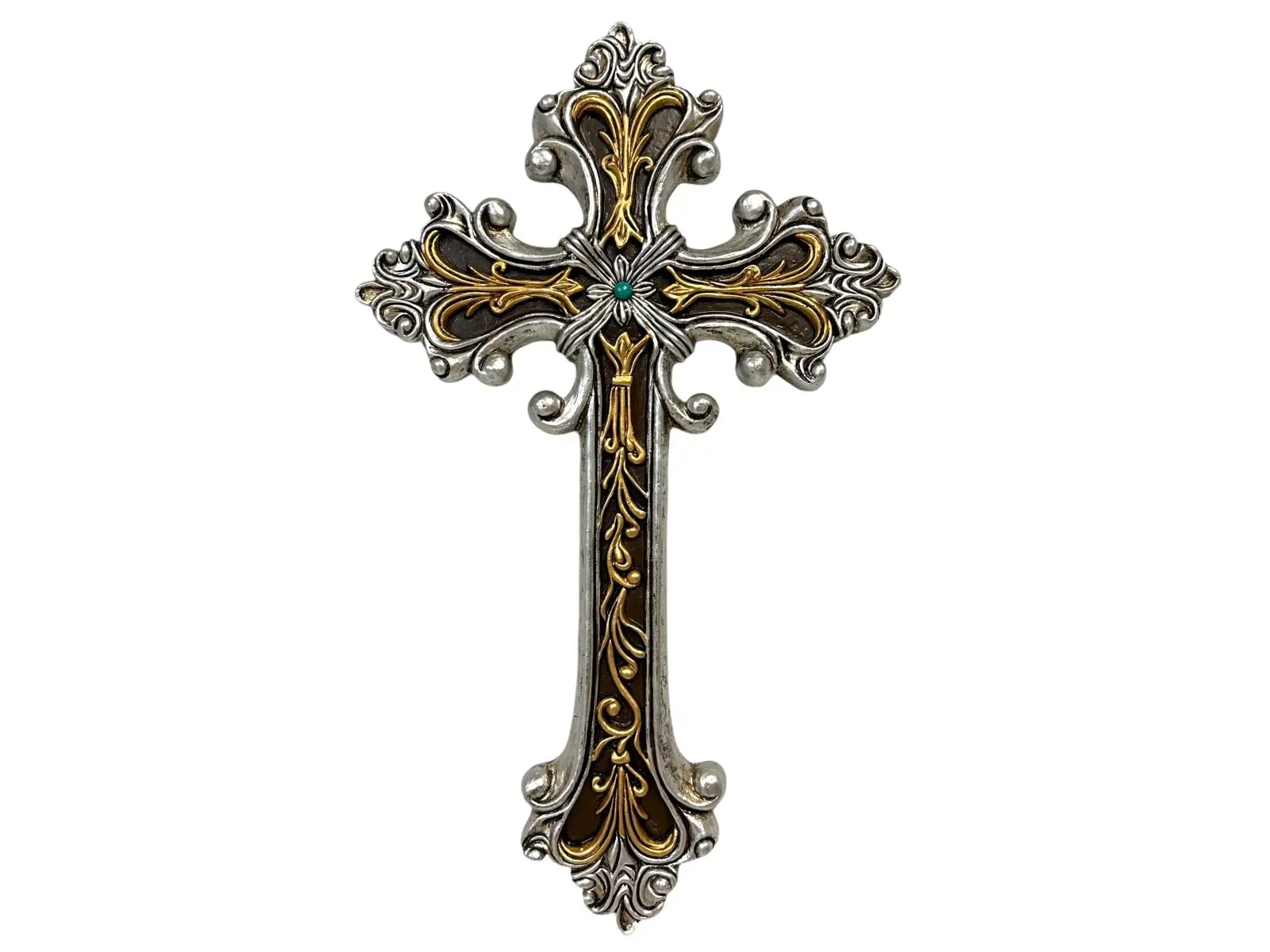 De Leon Collections 14077 Lightweight Unisex Filigree Scrollwork Silver & Gold Hanging Wall Cross, Religious Home Decor & Gift