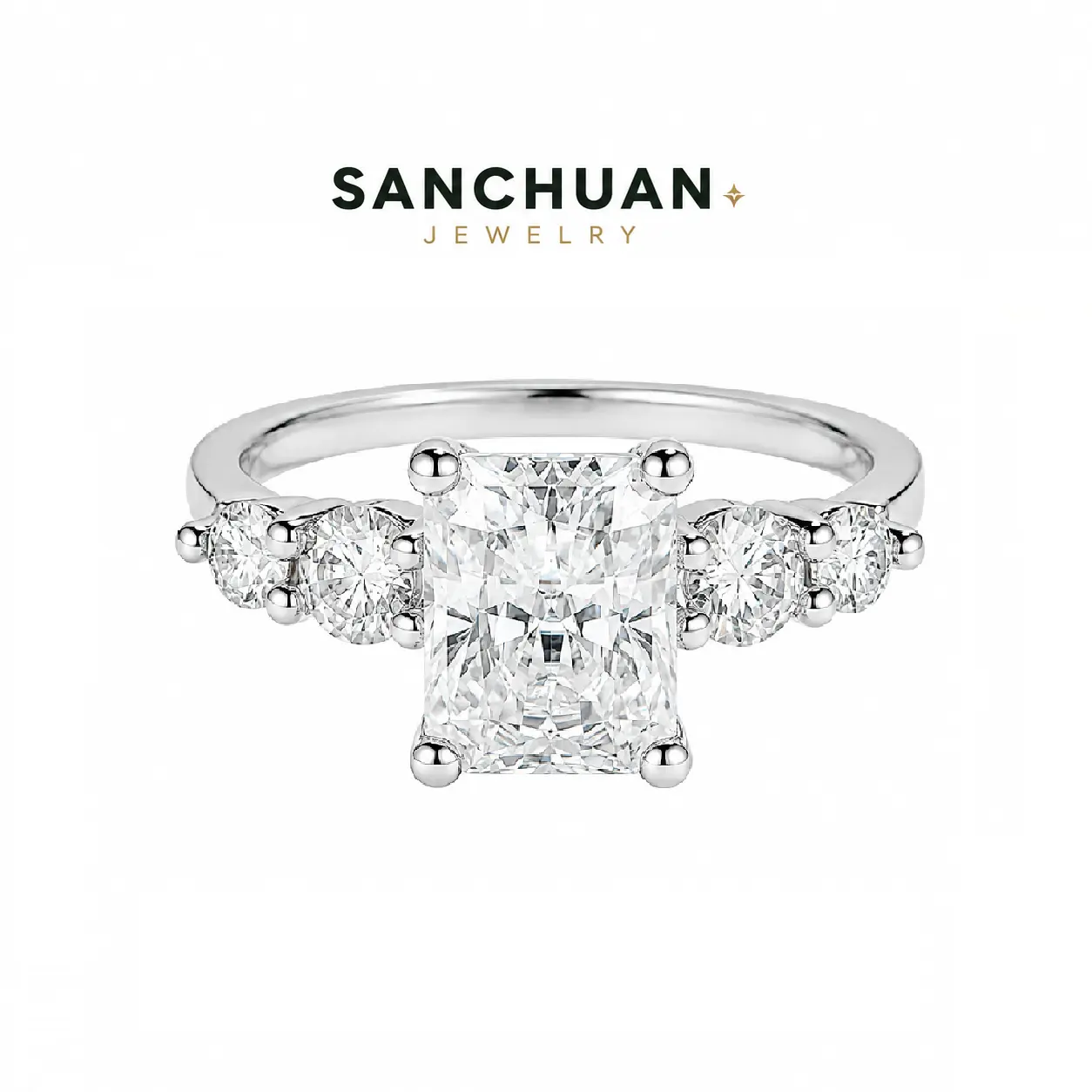 3 Carat Radiant Cut Moissanite Engagement Ring for Women, S925 Sterling Silver, 18K Gold Plated Wedding Ring