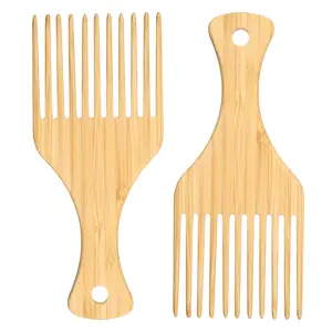 VOCOSTE 2pcs Hair Pick Wooden Hair Pick Afro Hair Pick Suitable for Coarse Thick Hair 7.17"x3.07", Wood Color