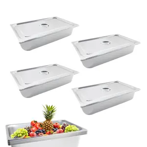 4 Pack Hotel Pans with Lids, 1/1 Size 6" Deep Steam Table Pans, Full Size Stainless Steel Food Pan 22 Gauge Anti Jam 20.8" L x 12.8" W Commercial Food Storage Containers