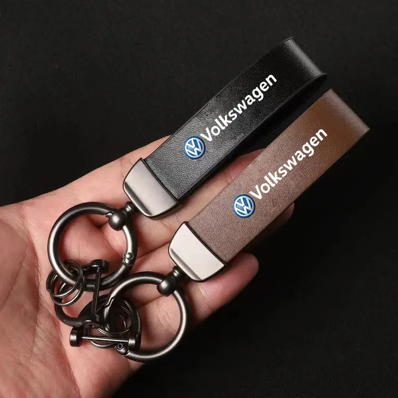 Genuine Leather Car Logo Keychain Motorcycle Key Chain Ring For VW GTI Polo Golf Passat Tiguan Arteon Touareg Taigo Caddy GTD Accessories