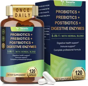 Totaria 5-in-1 Probiotic Prebiotic Postbiotic Supplement with Digestive Enzymes, Slippery Elm, and Herbal Blend for Digestive and Immune Support, 120 Capsules - Dietary, Healthcare