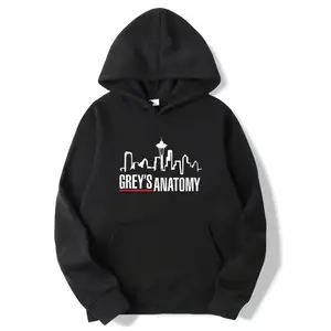 Fashion Mens[Grey's Anatomy Hoodie] Grey's Anatomy Commemorative Hoodie |   Medical-Themed Graphic Pullover with Stethoscope & Hospital Symbols, Black, Casual Streetwear for Men, Slight Stretch Fabric