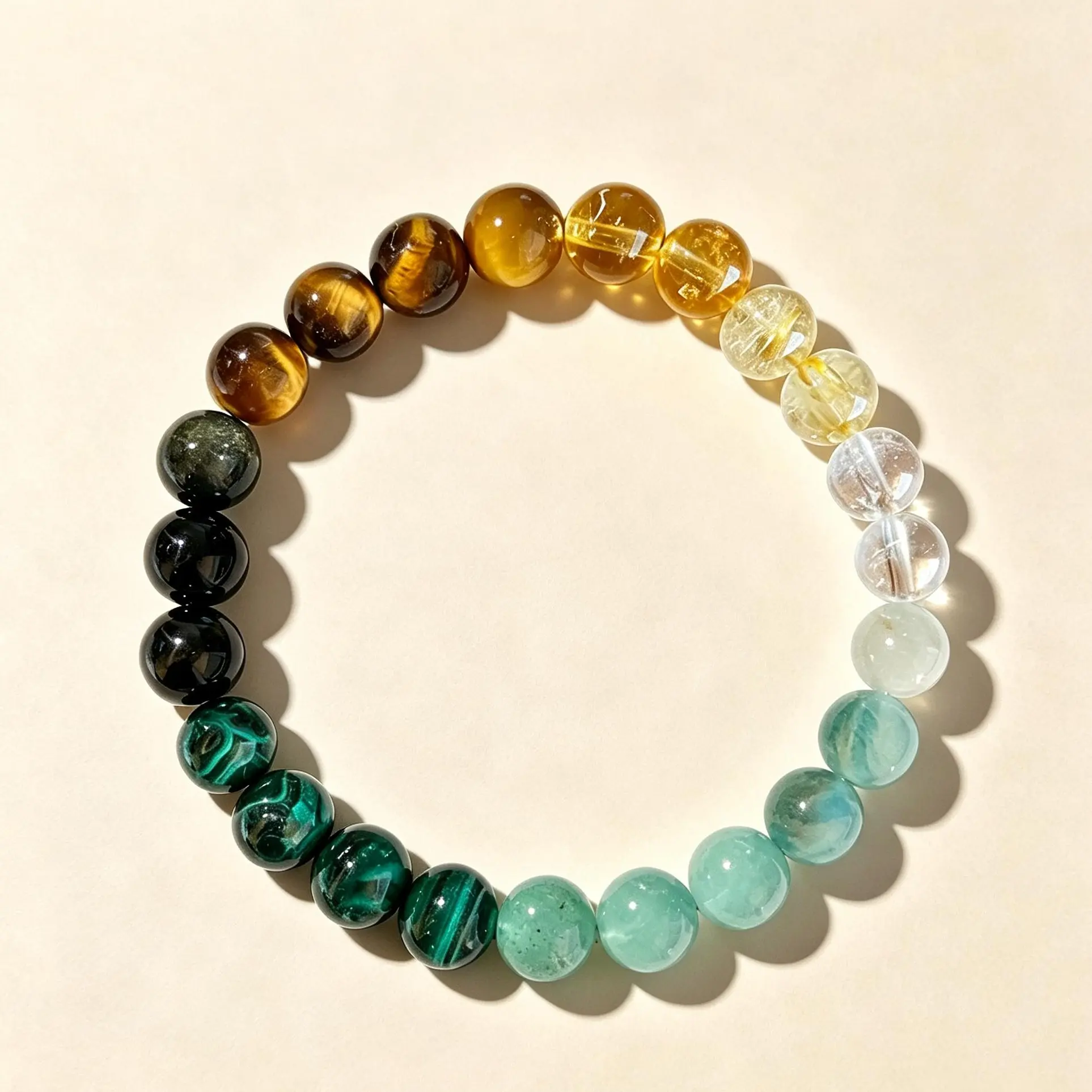 Natural Malachite Tiger Eye Citrine Mixed Stone Beaded Bracelet - Vintage Minimalist Multicolor Costume Jewelry for Office, Daily Wear - Abundance Prosperity Money Attraction Bracelet