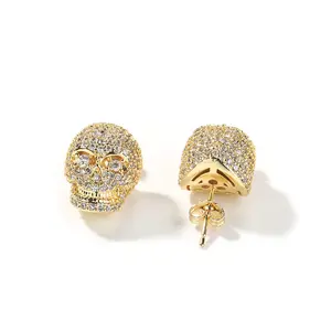 High-end Full Zircon Skull Stud Earrings Super Cool Punk & Hip-Hop Style Earrings for Men