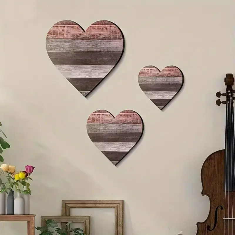 Wooden Heart Shaped Wall Decor, Aesthetic Wall Decor, 3 Counts/set Rustic Hanging Love Plaque, Wall Art Decor for Home Living Room Bedroom Farmhouse, Home Decor Accessory, Decorative Wall Art, Poster