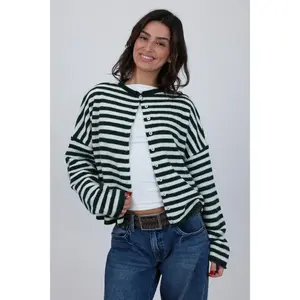 Phoebe Cardigan in Green/White Stripe