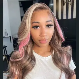 Highlight Pink and Brown Colored Pre-plucked 100% Human Hair Lace Wig For Women Transparent Lace 5x5 13x4 13x6 Natural Look