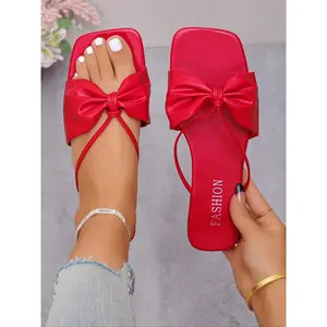 Women's Bowknot Design Slides, Casual Comfortable Flat Sandals for Summer, Lightweight Breathable Shoes for Beach, Daily Clothing Decor, Footwear