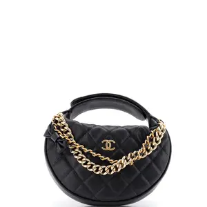Pre-owned CHANEL Leather Shoulder Bags Double Chain Bow Hobo Pouch Quilted Caviar Mini by Rebag
