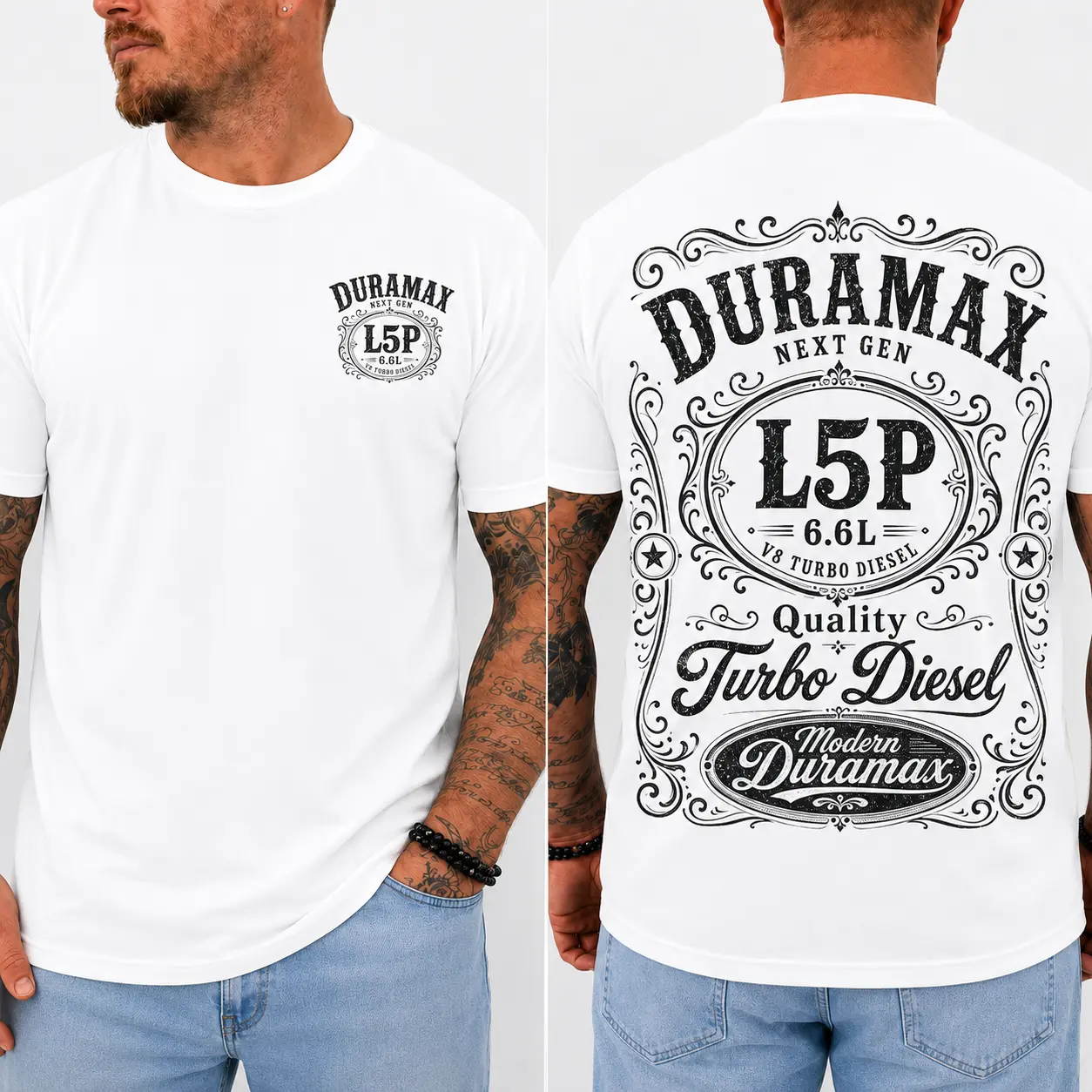 Duramax L5P Truck Shirt & Hoodie, 6.6L V8 Turbo Diesel Graphic Tee, Front and Back Print, Heavy Duty Diesel Fan Gift
