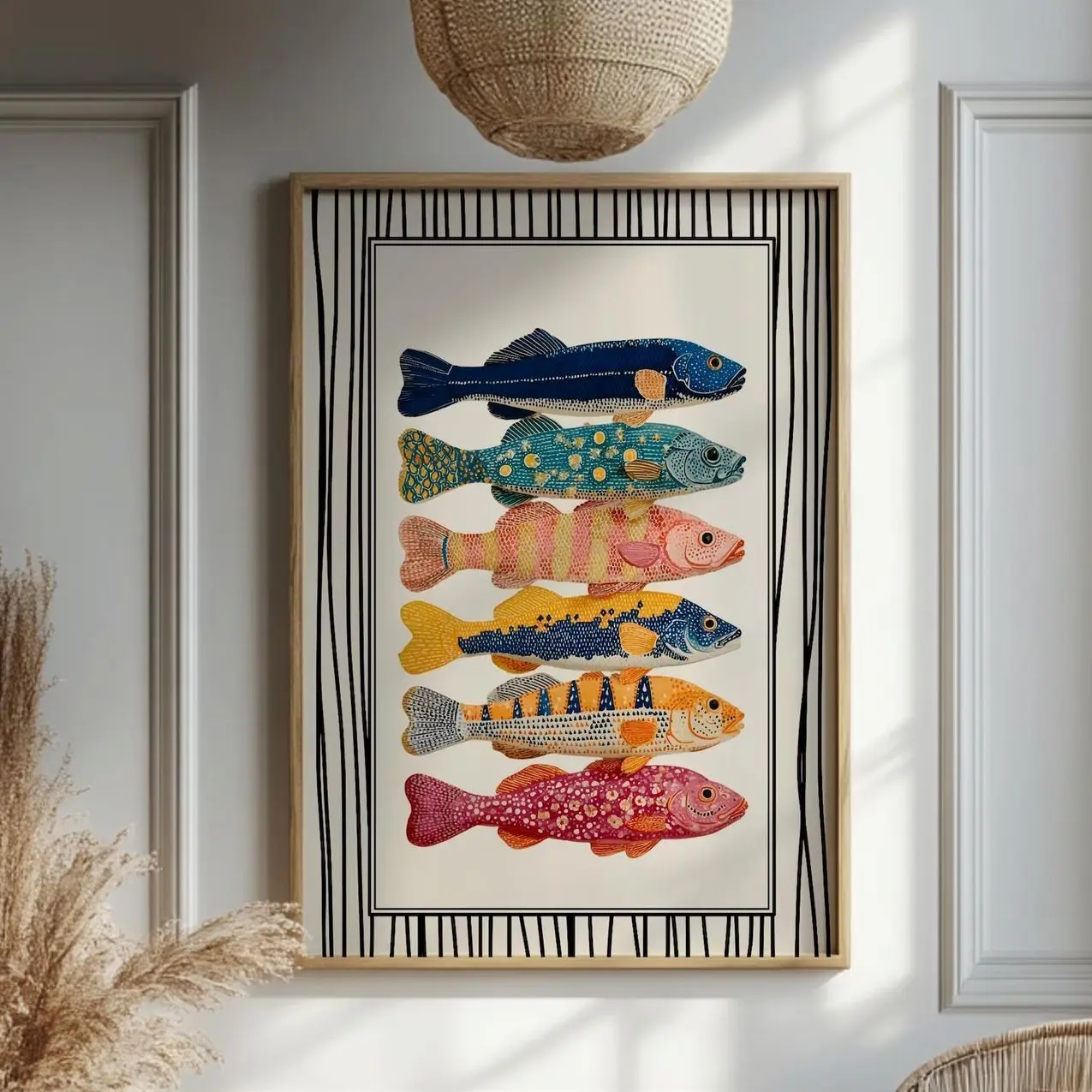 Colorful Fish Wall Art | Retro Coastal Poster, Nautical Kitchen Decor D