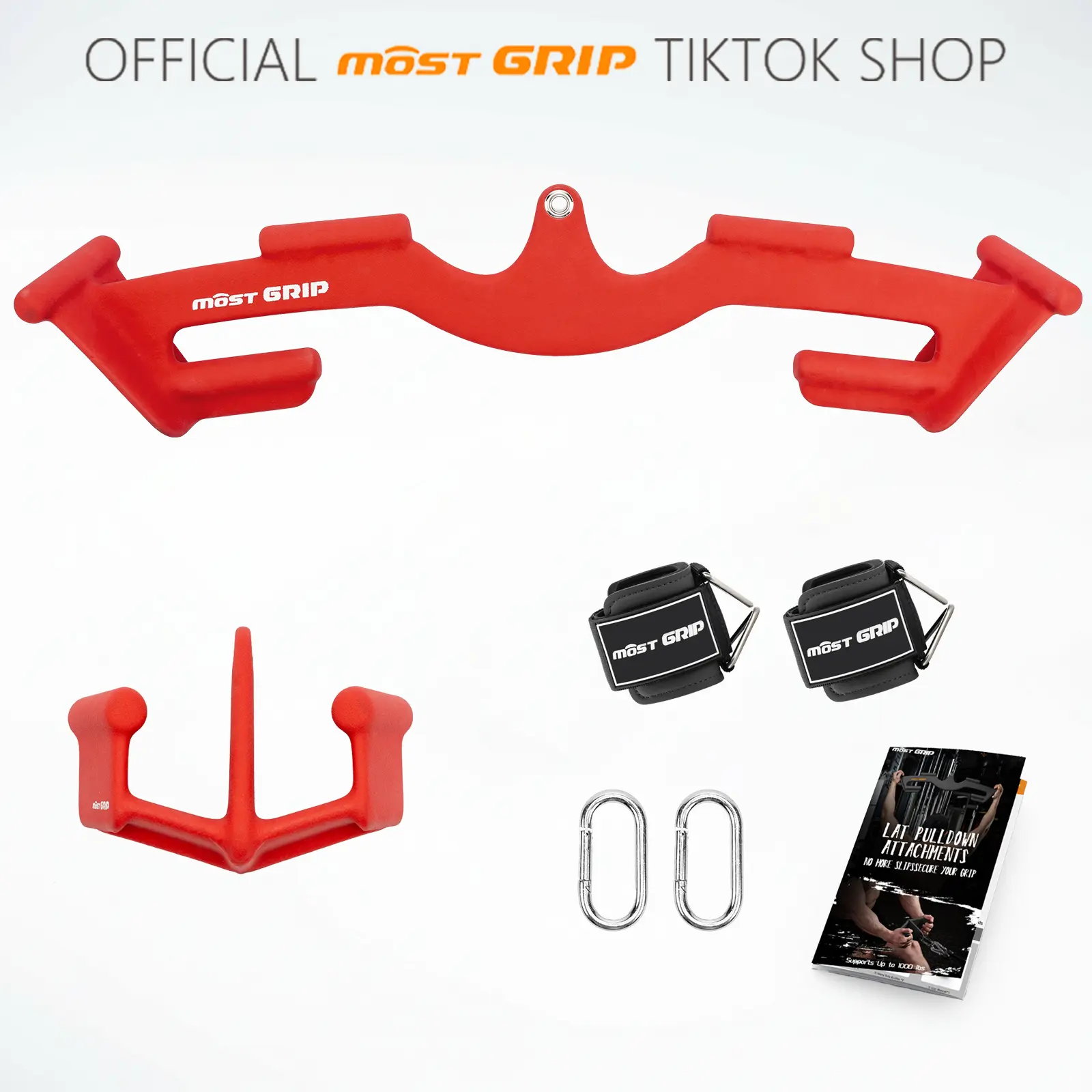 MOST GRIP Lat Pulldown Bar Set - Triangular Stable & Safe System, 8 Ergonomic Multi-Grips Unisex Home Gym Kit for Full Back Training, Non-Slip Cable Machine Attachment, Lat Pulldown System, Functional