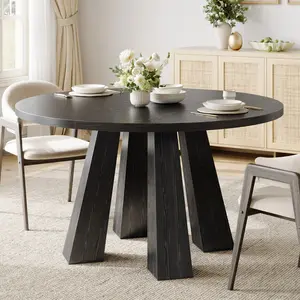 47″ Round Dining Table for 4‑6, Wood Kitchen Table w/ 4 Strong Legs Sturdy Base – Farmhouse Circle Dinner Table for Dining Room, Living Room