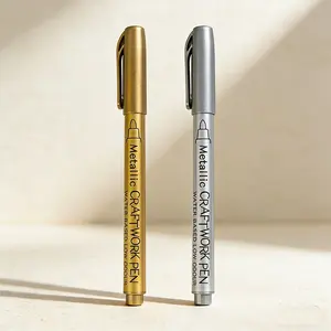 2Pcs Count Metallic Craft Pens, Permanent Gold Silver Paint Markers for Art Creation, Rock Painting, DIY Photo Book, Handcrafts, Ceramics & Metal