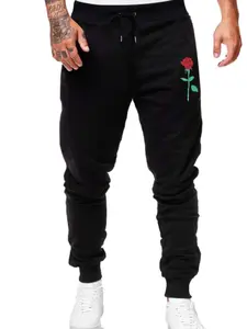 Men's Regular Fit Rose Print Drawstring Waist Sweatpants, Casual Pocket Jogger Pants for Fall & Winter, Fashion Men's Trousers for Daily Wear