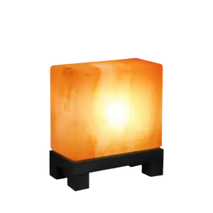 UMAID Himalayan Salt Lamp Rectangle, Salt Rock Lamp on Modern Wood Base, Night Light Bulb & Dimmable Cord, Natural Himalayan Pink Salt Lamp, Unique Home Decor, Zen Gifts, Spa & Meditation Accessories