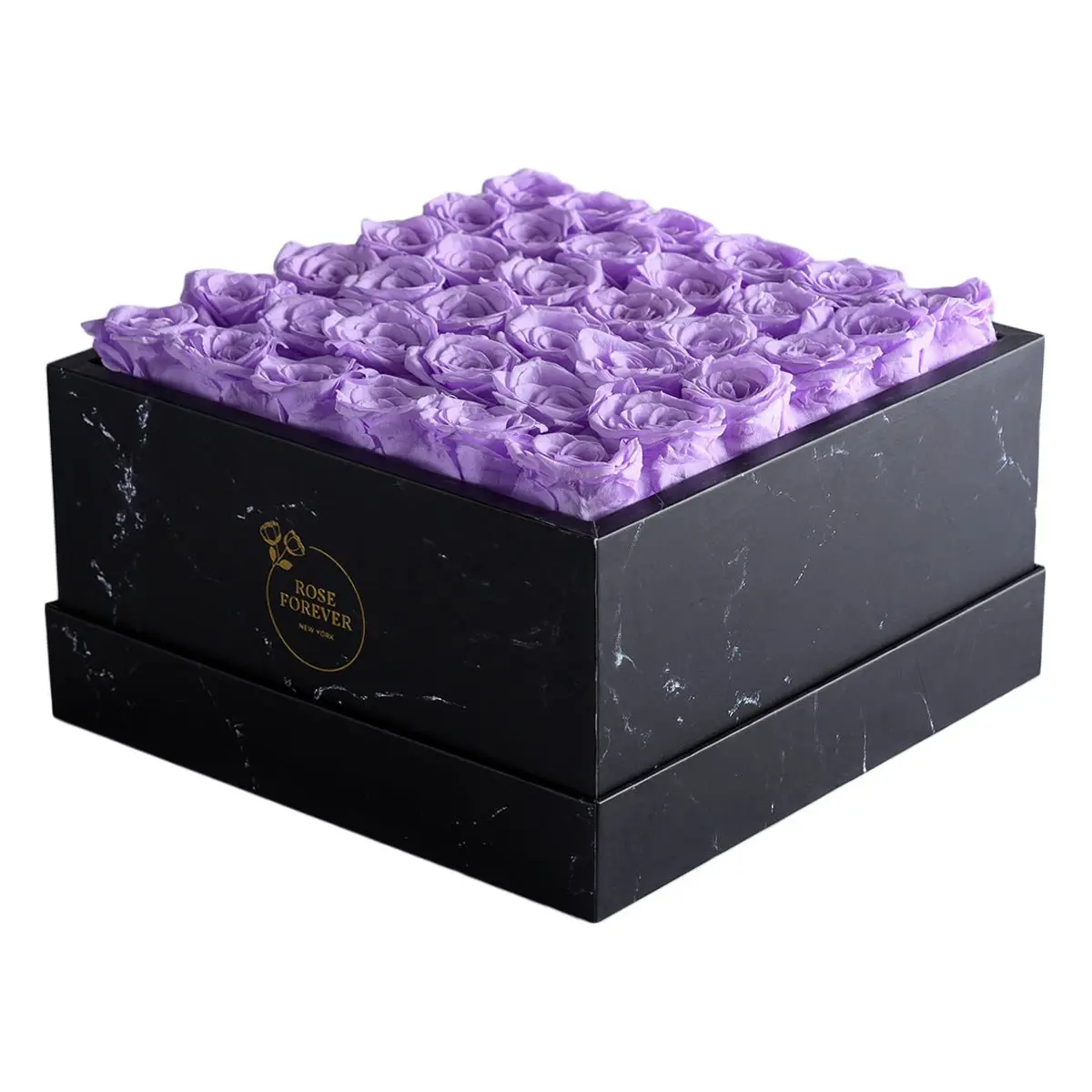 Elegant Arrangement 36 Lilac Rose Bouquet - Black Square Marble Box, Decorative Flowers for Home Decor, Ideal Gift