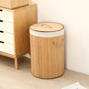 Wholesale Dirty Laundry Basket, Best Selling Bamboo Woven Storage Box, Cotton Linen Dirty Clothes Hamper, Home Children Toy Bucket
