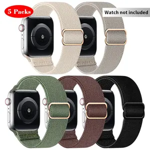 Stretchy Solo Loop Watch Band for iWatch (Band Only), 5 Counts Nylon Elastic Watch Band for Men Women, Replacement Watch Band for Apple Watch Ultra 2 Series 9/8/7/6/5/4/3/2/1 SE