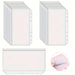 A6 size 6-hole transparent zipper folder pocket-durable plastic file organizer, suitable for budget, 6-ring folder compatible, transparent design, easy to see, suitable for office and school supplies,