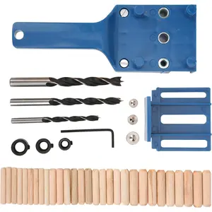 Dowel Jig Kit - Wood Doweling Hole Guide Kit with 6mm 8mm 10mm Bits Locator Tool Set Limit Ring for Woodworking Furniture Repair DIY Projects(Blue)