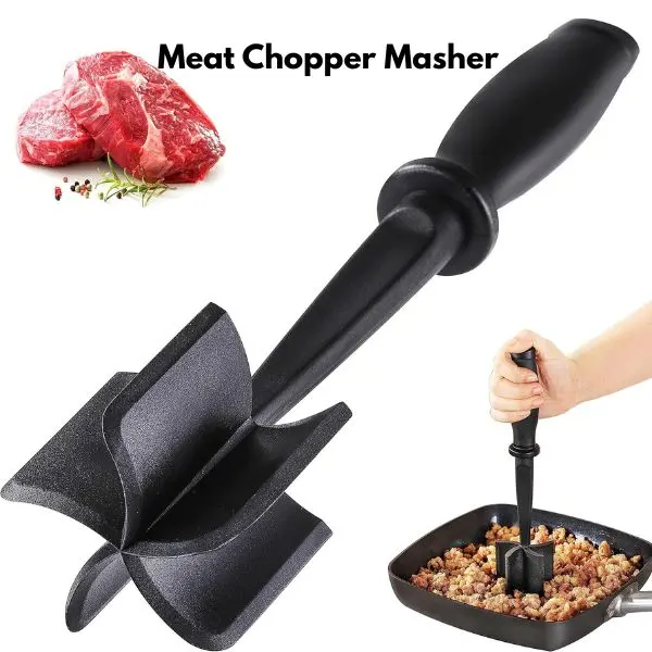 Meat Chopper & Masher for Ground Beef - Heat-Resistant Nylon Hamburger Smasher with 5 Curved Blades, Non-Stick Spatula for Efficient Meat Processing, Durable Cooking Tool, Dishwasher Safe, Works for Turkey, Chicken, Sausage
