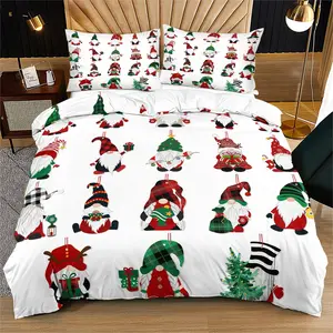 Christmas gnome pattern duvet cover set, comfortable Christmas bedroom bedding, gifts for family and friends, including 1 duvet cover and 1 or 2 pillowcases without core and pillow